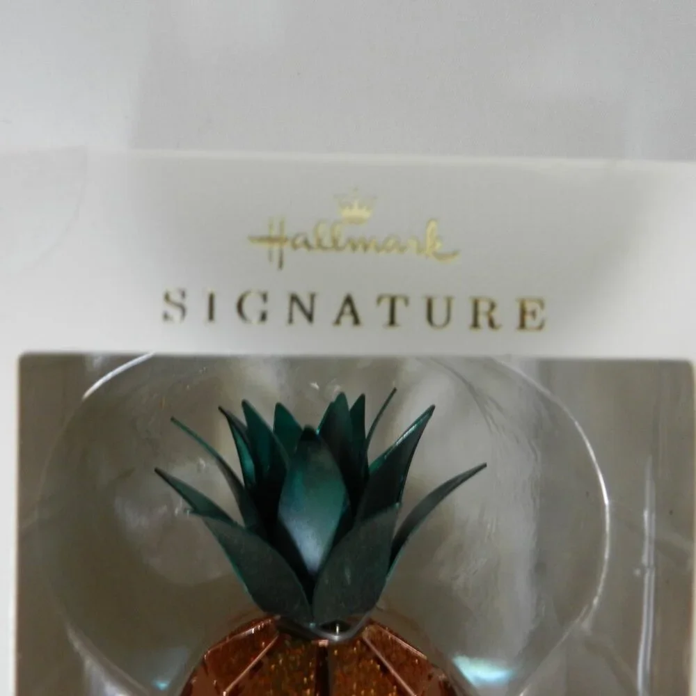 Hallmark Christmas Pineapple Ornament pink green metallic metal fruit 4